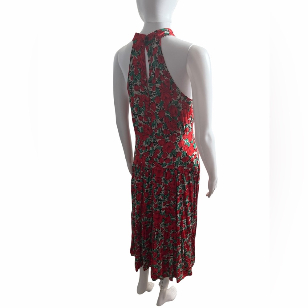 Floral Maxi Dress Red and Green Halter Colorful S - Picture 2 of 8